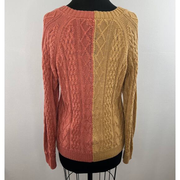 For Love & Lemons Knit Colorblock Blush Pink Tan V Neck Cardigan Pocket S Small - Picture 4 of 7